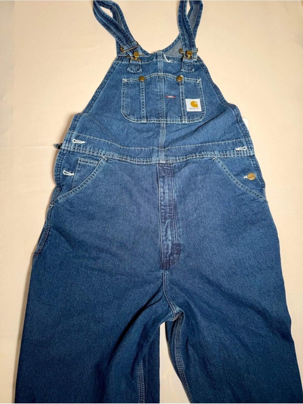 VTG 90’s Carhartt Dungarees 34x32 Blue Overalls Bib Carpenter Workwear Denim USA